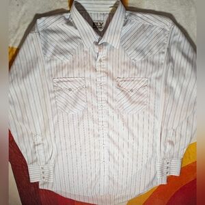 Vintage Ely Cattleman Pearl Snap Western Shirt, White Men's Large, Long Sleeve